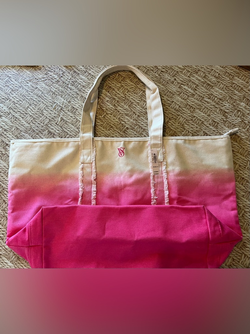 NEW!Victoria's Secret Bright Pink and Cream Ombre Tote Bag! CUTE! NWT! - Picture 4 of 5
